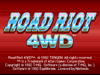 Road Riot 4WD title screen for Super Nintendo